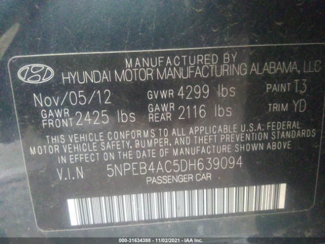 Photo 8 VIN: 5NPEB4AC5DH639094 - HYUNDAI SONATA 