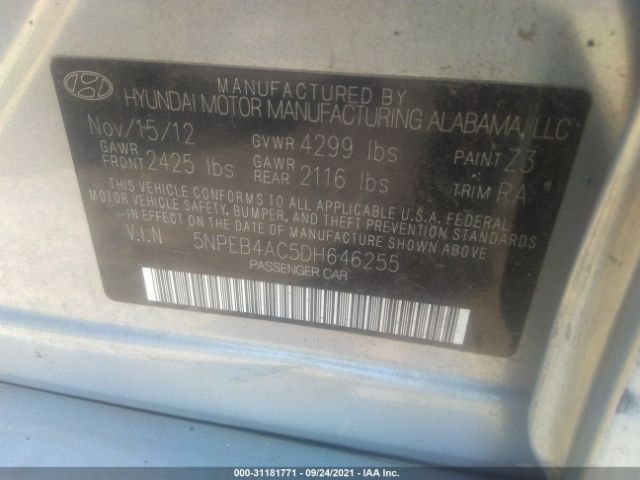 Photo 8 VIN: 5NPEB4AC5DH646255 - HYUNDAI SONATA 