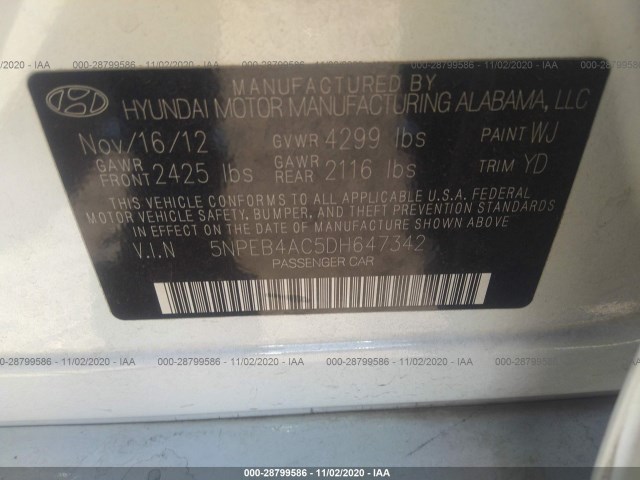 Photo 8 VIN: 5NPEB4AC5DH647342 - HYUNDAI SONATA 