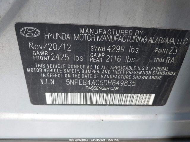 Photo 8 VIN: 5NPEB4AC5DH649835 - HYUNDAI SONATA 