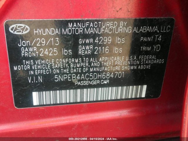 Photo 8 VIN: 5NPEB4AC5DH684701 - HYUNDAI SONATA 