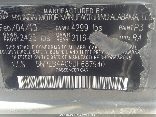 Photo 8 VIN: 5NPEB4AC5DH687940 - HYUNDAI SONATA 