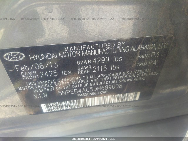 Photo 8 VIN: 5NPEB4AC5DH689008 - HYUNDAI SONATA 