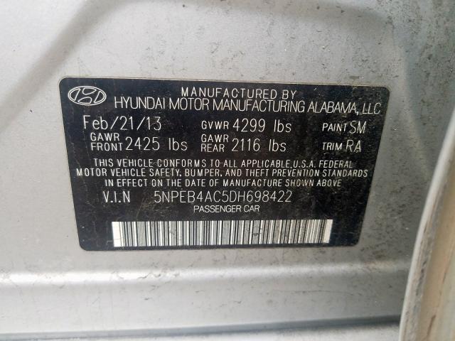 Photo 9 VIN: 5NPEB4AC5DH698422 - HYUNDAI SONATA GLS 