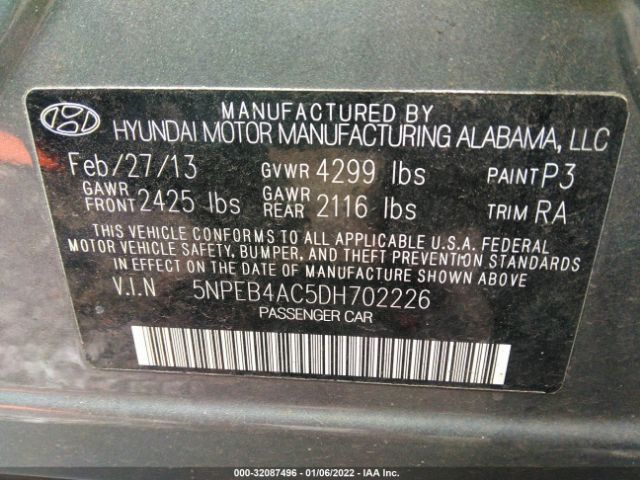 Photo 8 VIN: 5NPEB4AC5DH702226 - HYUNDAI SONATA 