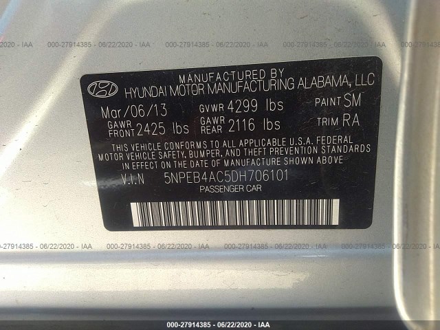 Photo 8 VIN: 5NPEB4AC5DH706101 - HYUNDAI SONATA 