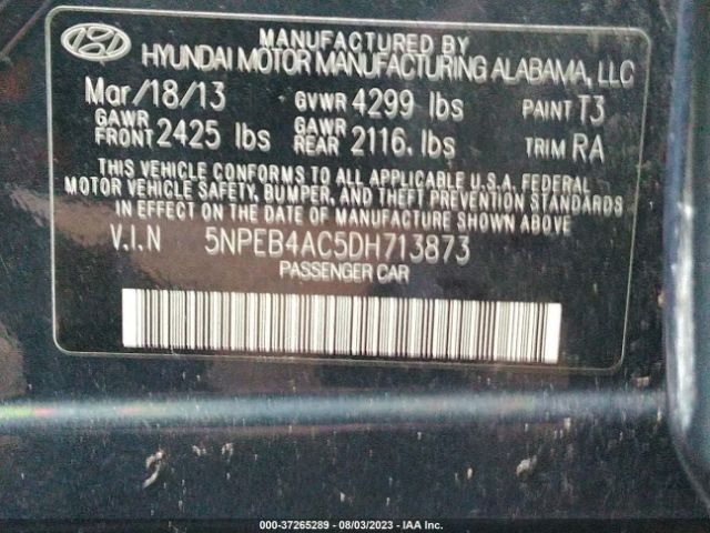 Photo 8 VIN: 5NPEB4AC5DH713873 - HYUNDAI SONATA GLS 