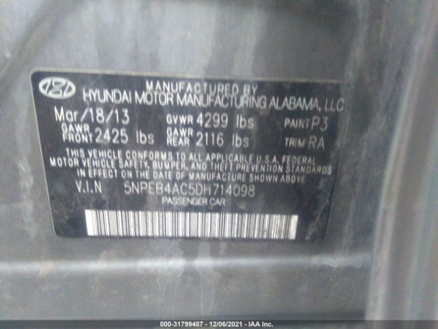 Photo 8 VIN: 5NPEB4AC5DH714098 - HYUNDAI SONATA 