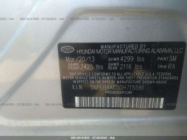 Photo 8 VIN: 5NPEB4AC5DH715591 - HYUNDAI SONATA 