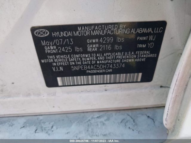 Photo 8 VIN: 5NPEB4AC5DH743374 - HYUNDAI SONATA 