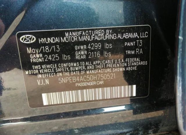 Photo 8 VIN: 5NPEB4AC5DH750521 - HYUNDAI SONATA 