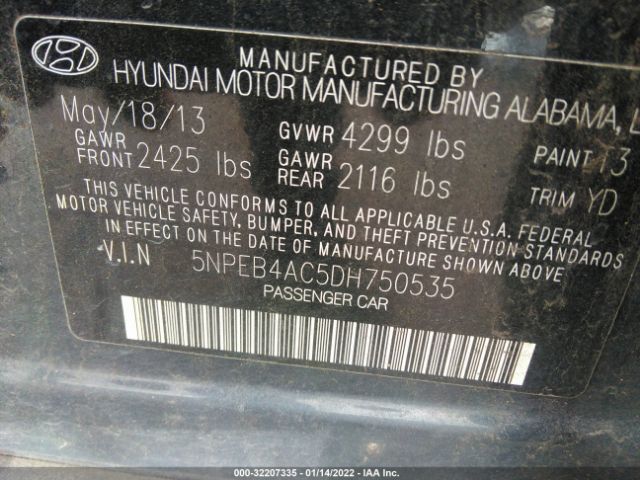 Photo 8 VIN: 5NPEB4AC5DH750535 - HYUNDAI SONATA 