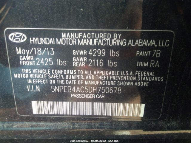 Photo 8 VIN: 5NPEB4AC5DH750678 - HYUNDAI SONATA 