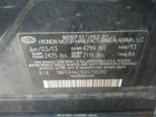 Photo 8 VIN: 5NPEB4AC5DH758280 - HYUNDAI SONATA 