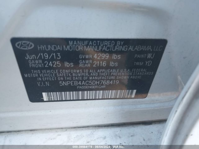 Photo 8 VIN: 5NPEB4AC5DH768419 - HYUNDAI SONATA 