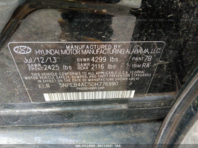 Photo 8 VIN: 5NPEB4AC5DH776990 - HYUNDAI SONATA 