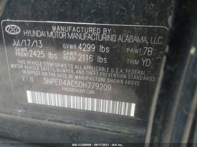 Photo 8 VIN: 5NPEB4AC5DH779209 - HYUNDAI SONATA 