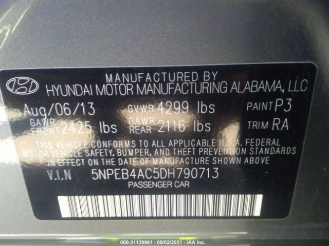 Photo 8 VIN: 5NPEB4AC5DH790713 - HYUNDAI SONATA 