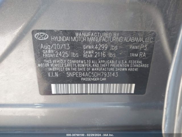 Photo 8 VIN: 5NPEB4AC5DH793143 - HYUNDAI SONATA 