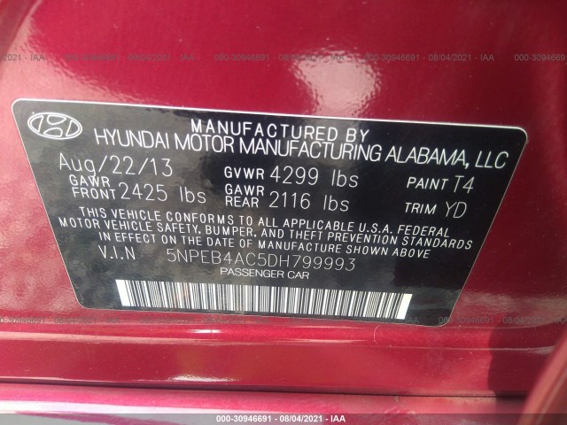 Photo 8 VIN: 5NPEB4AC5DH799993 - HYUNDAI SONATA 