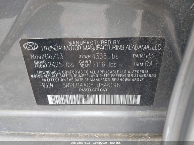 Photo 8 VIN: 5NPEB4AC5EH846196 - HYUNDAI SONATA 