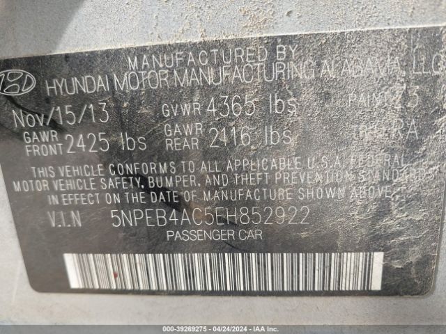 Photo 8 VIN: 5NPEB4AC5EH852922 - HYUNDAI SONATA 