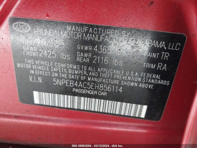 Photo 8 VIN: 5NPEB4AC5EH856114 - HYUNDAI SONATA 