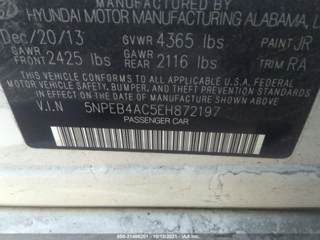 Photo 8 VIN: 5NPEB4AC5EH872197 - HYUNDAI SONATA 