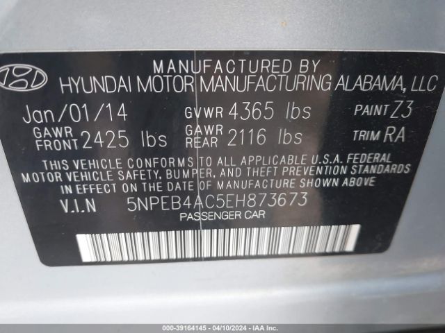 Photo 8 VIN: 5NPEB4AC5EH873673 - HYUNDAI SONATA 