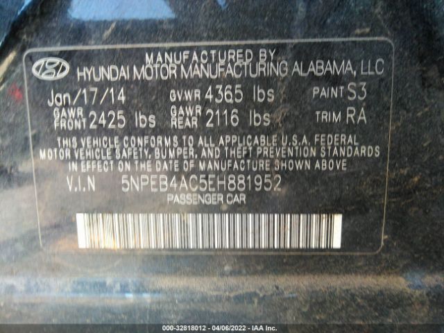 Photo 8 VIN: 5NPEB4AC5EH881952 - HYUNDAI SONATA 