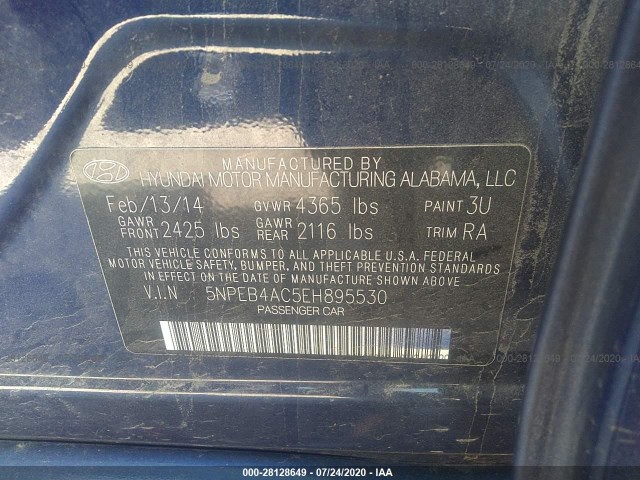 Photo 8 VIN: 5NPEB4AC5EH895530 - HYUNDAI SONATA 