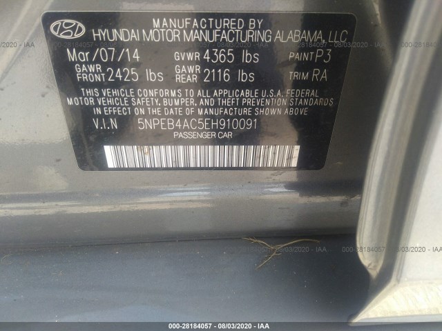 Photo 8 VIN: 5NPEB4AC5EH910091 - HYUNDAI SONATA 