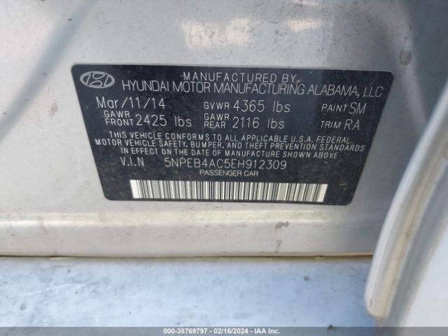 Photo 8 VIN: 5NPEB4AC5EH912309 - HYUNDAI SONATA 