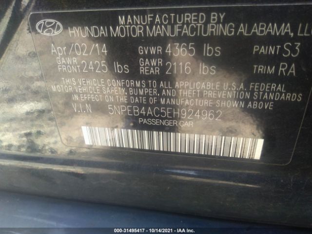 Photo 8 VIN: 5NPEB4AC5EH924962 - HYUNDAI SONATA 