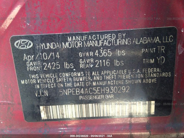 Photo 8 VIN: 5NPEB4AC5EH930292 - HYUNDAI SONATA 