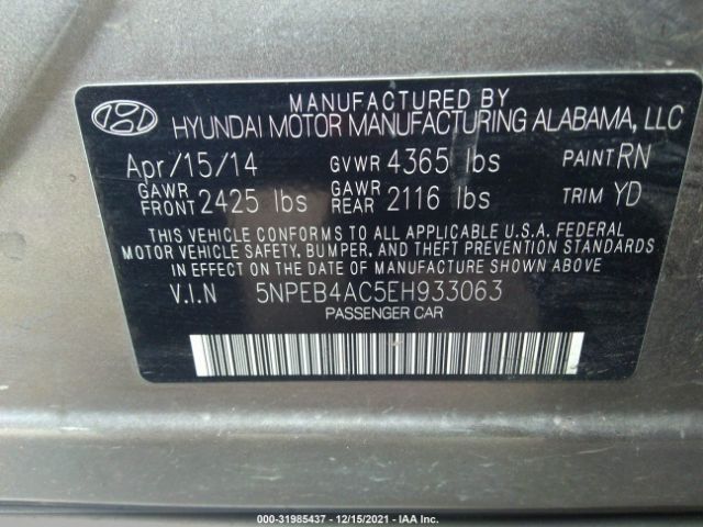 Photo 8 VIN: 5NPEB4AC5EH933063 - HYUNDAI SONATA 