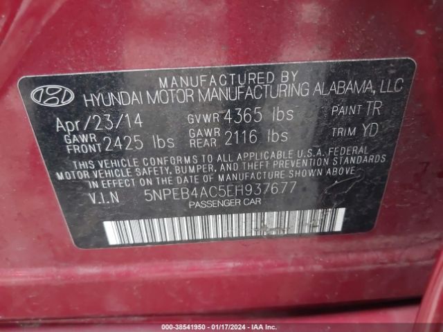 Photo 8 VIN: 5NPEB4AC5EH937677 - HYUNDAI SONATA 