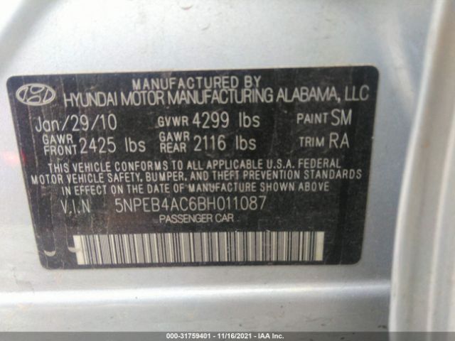 Photo 8 VIN: 5NPEB4AC6BH011087 - HYUNDAI SONATA 