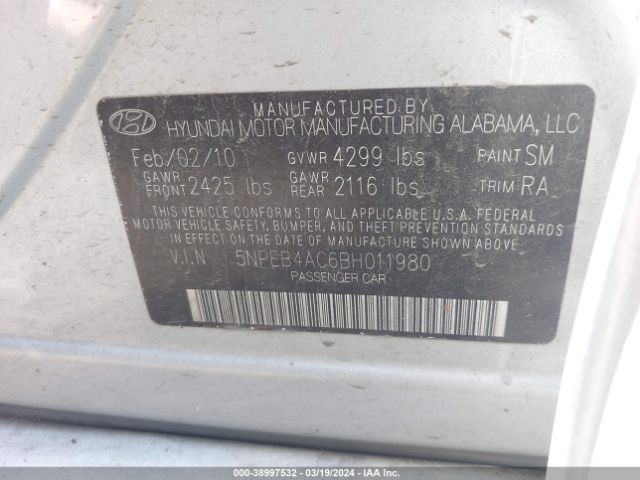 Photo 8 VIN: 5NPEB4AC6BH011980 - HYUNDAI SONATA 