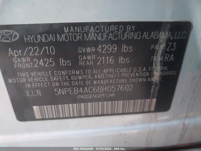 Photo 8 VIN: 5NPEB4AC6BH057602 - HYUNDAI SONATA 