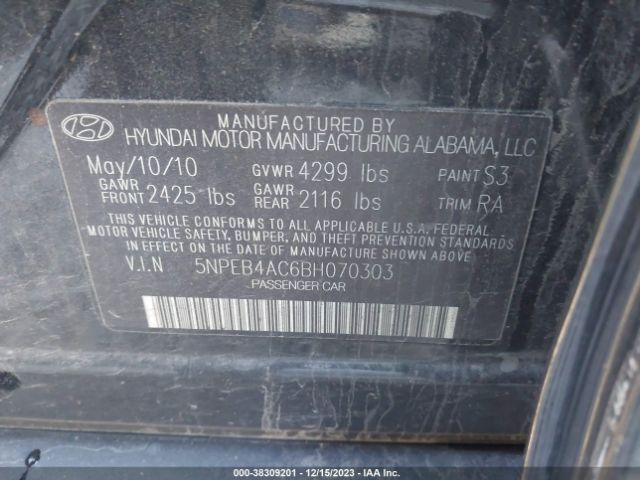 Photo 8 VIN: 5NPEB4AC6BH070303 - HYUNDAI SONATA 