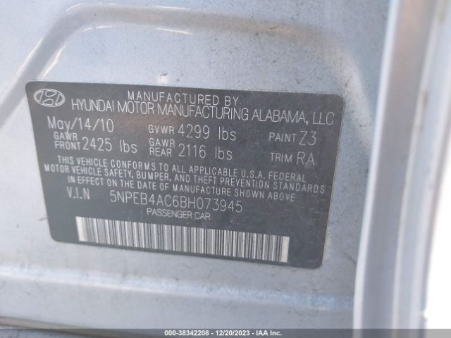 Photo 8 VIN: 5NPEB4AC6BH073945 - HYUNDAI SONATA 