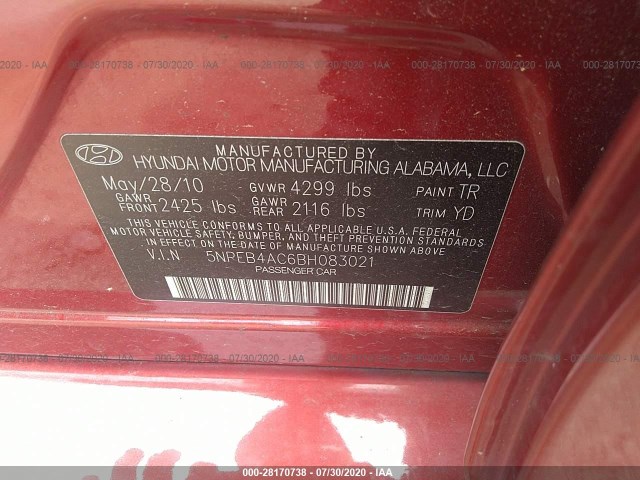 Photo 8 VIN: 5NPEB4AC6BH083021 - HYUNDAI SONATA 