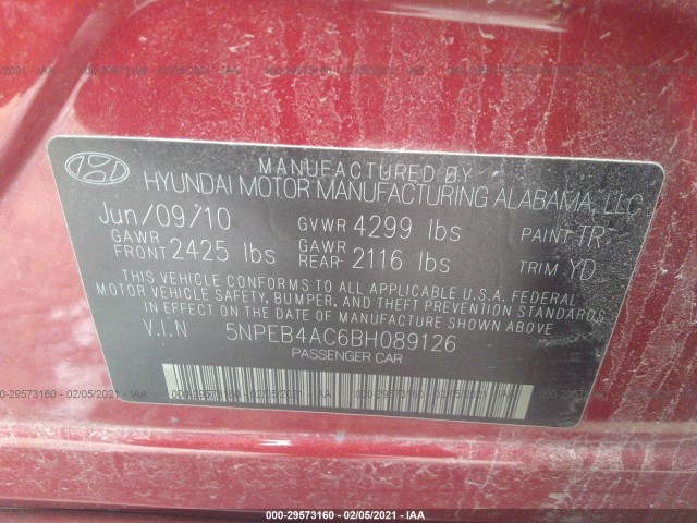 Photo 8 VIN: 5NPEB4AC6BH089126 - HYUNDAI SONATA 