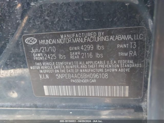 Photo 8 VIN: 5NPEB4AC6BH096108 - HYUNDAI SONATA 