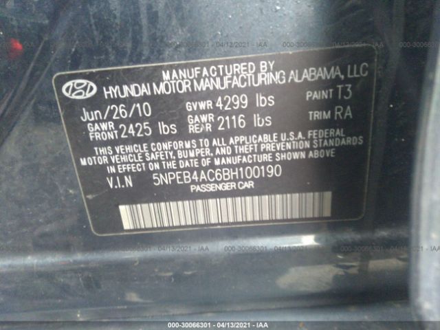 Photo 8 VIN: 5NPEB4AC6BH100190 - HYUNDAI SONATA 