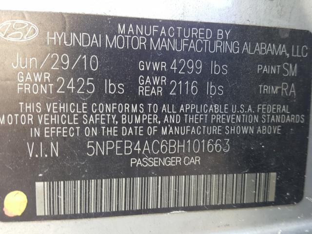 Photo 9 VIN: 5NPEB4AC6BH101663 - HYUNDAI SONATA GLS 