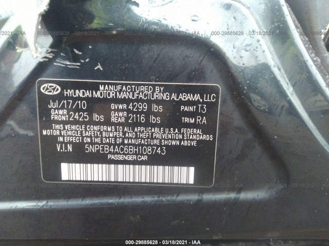 Photo 8 VIN: 5NPEB4AC6BH108743 - HYUNDAI SONATA 