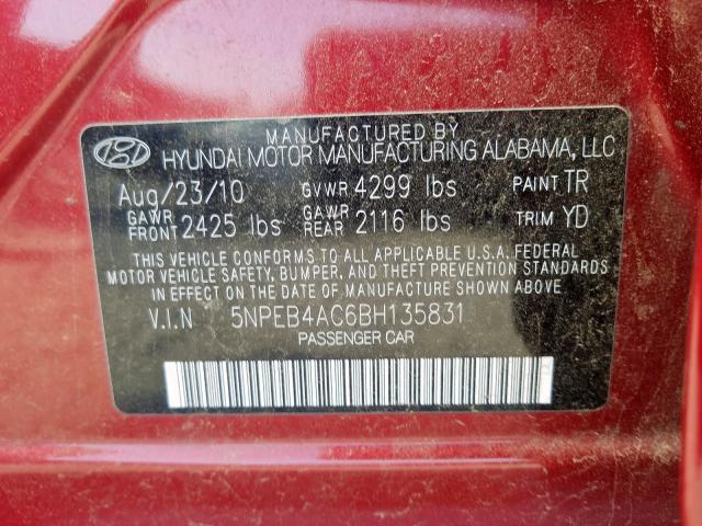 Photo 9 VIN: 5NPEB4AC6BH135831 - HYUNDAI SONATA GLS 