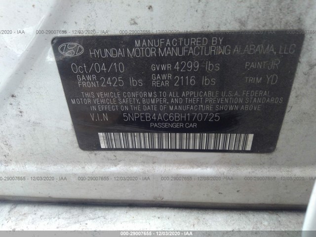 Photo 8 VIN: 5NPEB4AC6BH170725 - HYUNDAI SONATA 